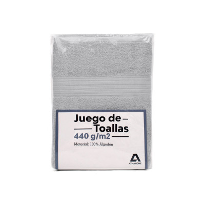 Set De Toallas Atma Home Gris 100% Algodón 440 Grs